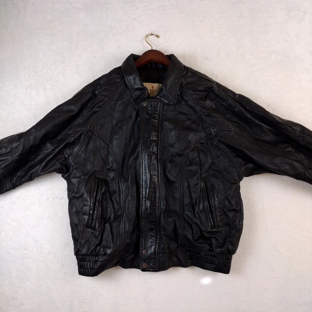 Bill Blass Mens Genuine Lambskin Leather Bomber Jacket Black Vintage XL RN90545